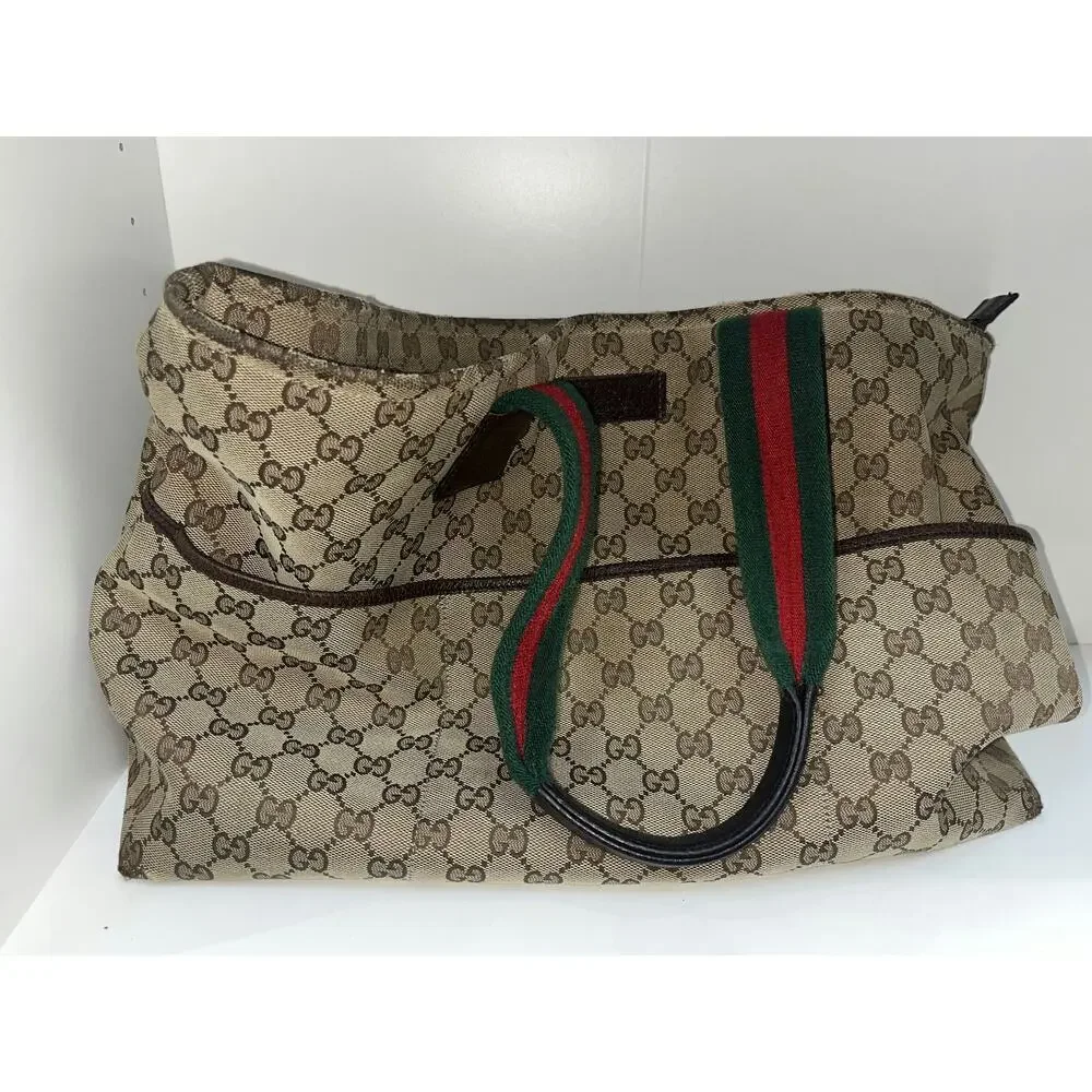 Gucci Vintage Monogram Canvas Tote Bag with Web Straps - Picture 3 of 8
